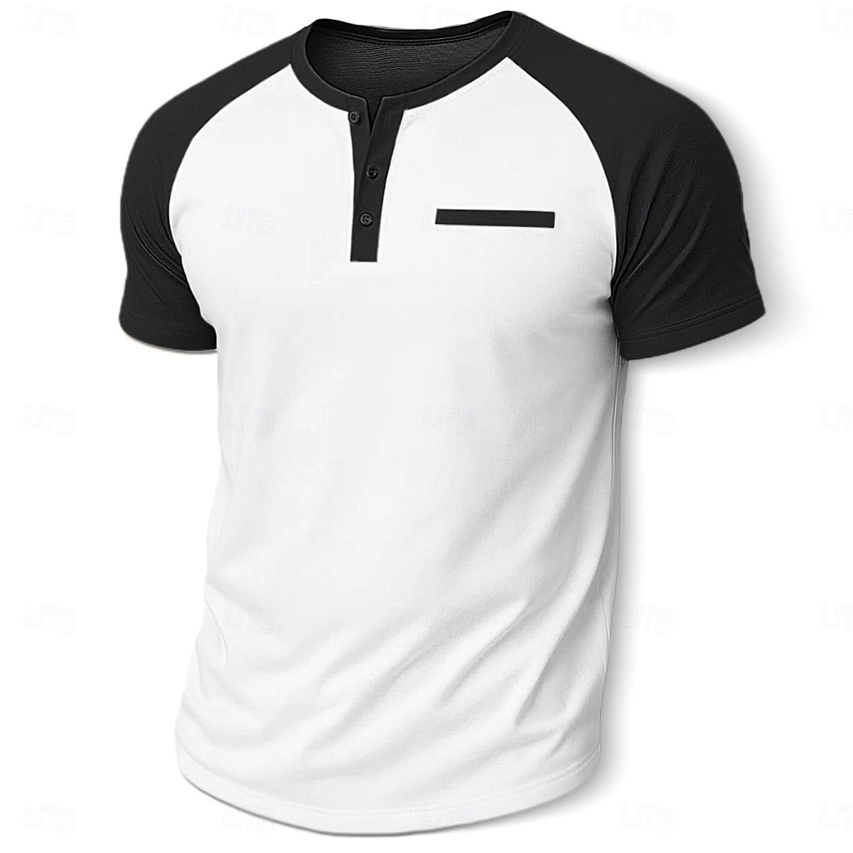 Herren Henley Hemd T-Shirt Kurzarm Einfarbig Lässig Lässig / Sportlich Farbblock Raglanärmel Rundhalsausschnitt Henley Sport & Outdoor Lässig Sport Sommer Ganzjahres Weiss + schwarz Gelb Hell Gray 2026 - $14.99 –P6