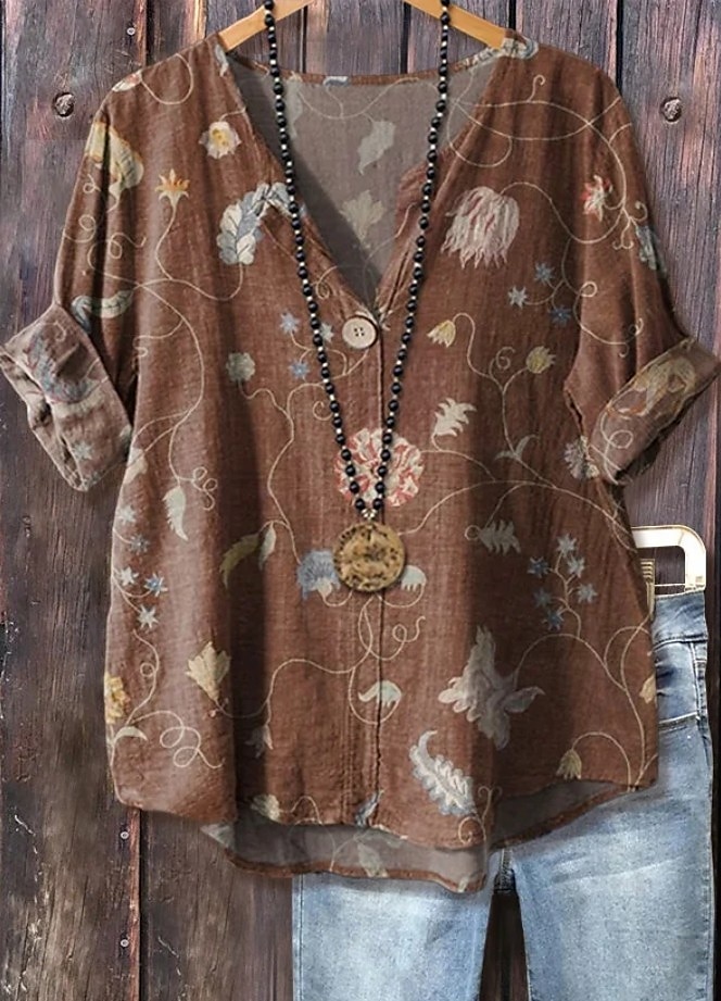 Női Boho ing Elegáns Csehország Aktív V-alakú Napi Szabadság Strandruházat Arcpír rózsaszín Rubin Medence Barna Nyár Tavasz Ősz 2025 - $24.99 –P2