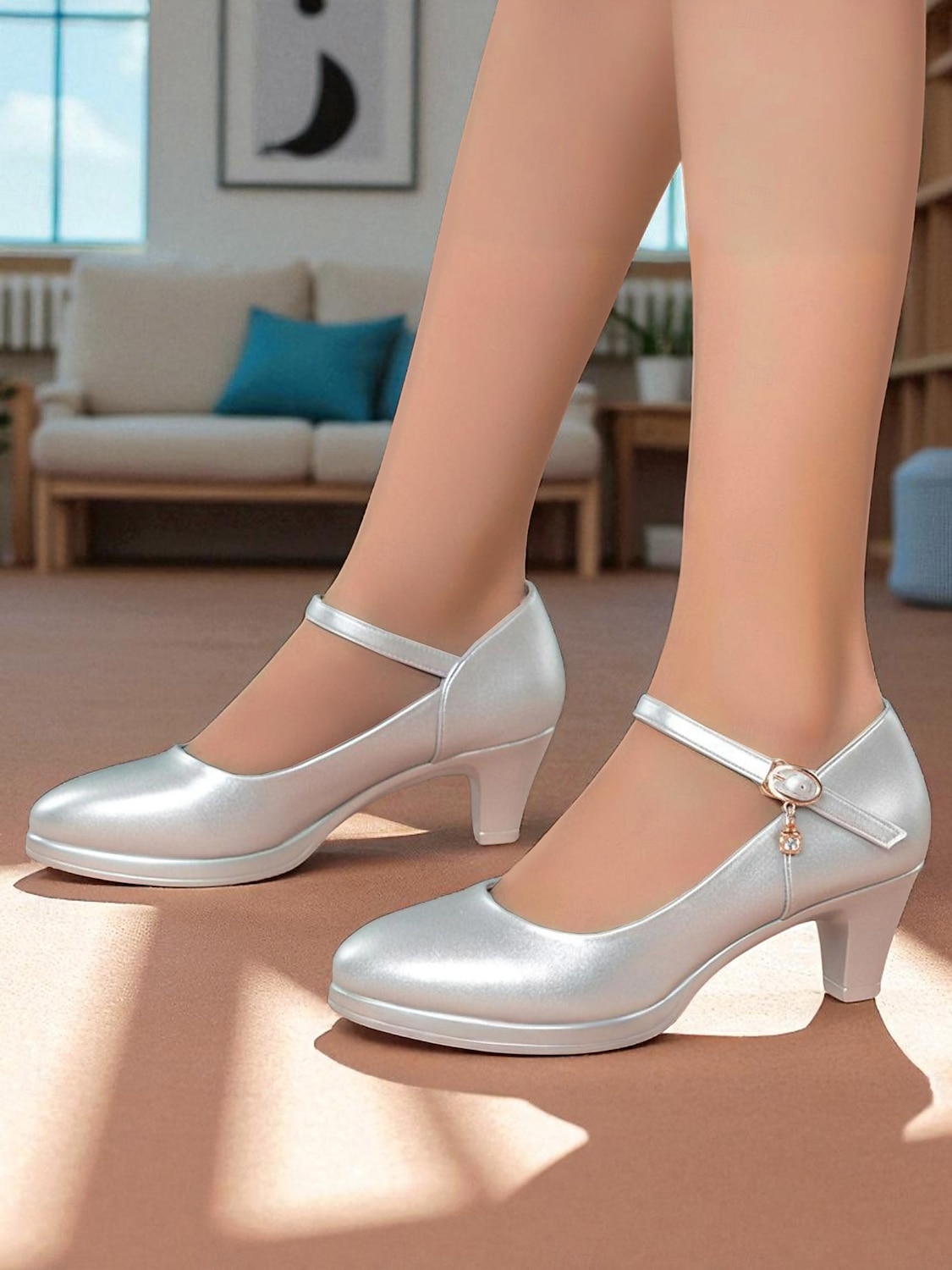 Escarpins Mary Jane rouges à talon moyen pour femmes – chaussures habillées classiques à bout rond avec bride à la cheville et breloque pour dames, idéales pour le bureau, l'église ou les événements semi-formels de 2025 ? $42.99 –P8