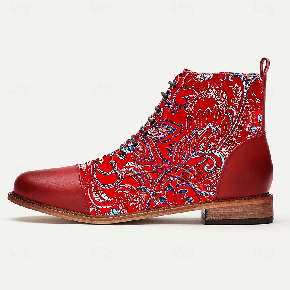Hombre Botas Zapatos de Paseo Casual Cuero PU Tela Jacquard Cómodo Antideslizante Transpirable Botines / Hasta el Tobillo Cordones Rojo Otoño Invierno 2025 - $54.99 –P2