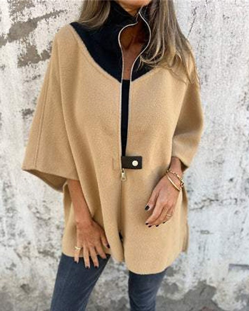 Damen Mantel Freizeitjacke Warm Bequem Patchwork Reißverschluss Mode Modern Lässig Farbblock Ausgehen Wochenende Reisverschluss Regulär Stehkragen Normale Passform Dreiviertelarm Oberbekleidung 2025 - $31.99 –P4