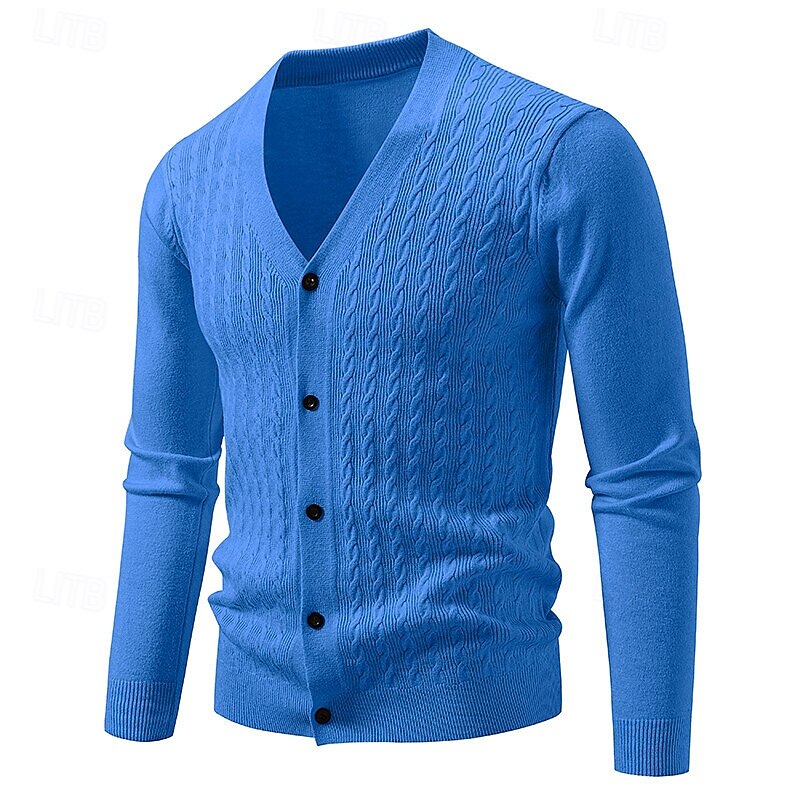 Men's Cardigan Sweater Cropped  Sweater Knit Sweater Ribbed Knit Regular Tops Buttons Jacquard Plain V Neck Fashion Classic Vacation Daily Wear Clothing Apparel Fall Winter Black Navy Blue S M L 2025 - $23.99 –P8