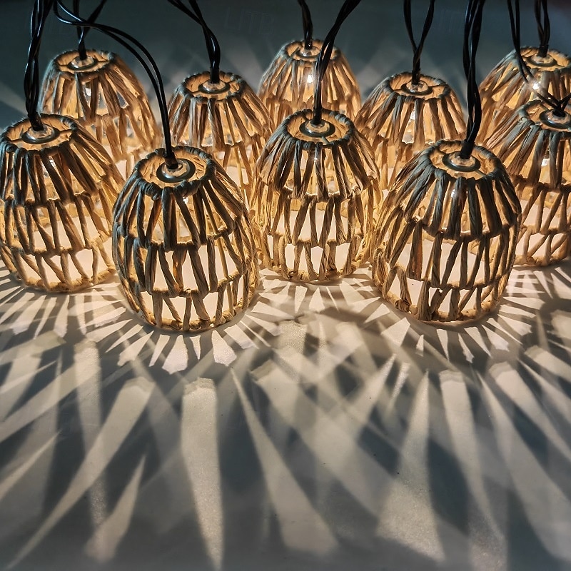 Lanterna in rattan intrecciata a mano con 10 lampadine a LED, luci decorative con spina per interni ed esterni, balcone, patio, giardino, matrimonio, camera da letto del 2025 a $41.99 –P2