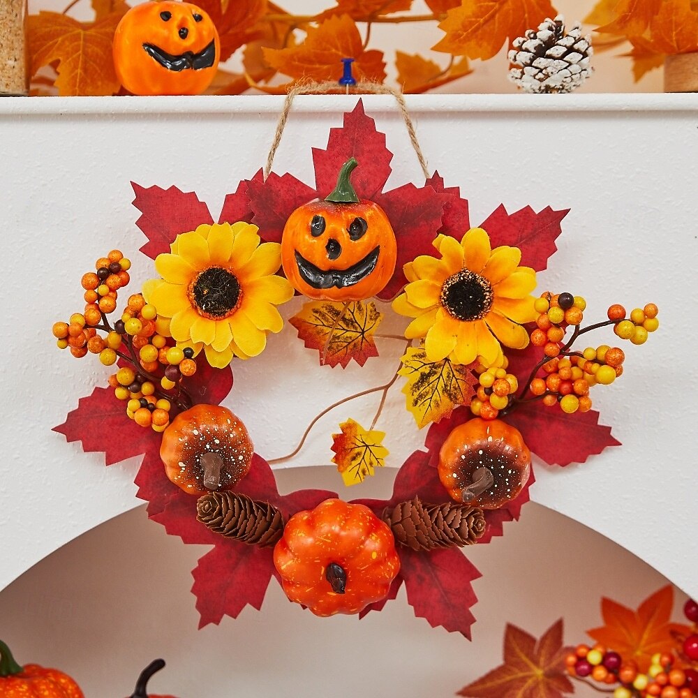 Kranz-Schärpe Aus Stoff – 132 Cm, Orangefarbenes Karomuster – Für Herbst, Halloween & Erntedank-Deko