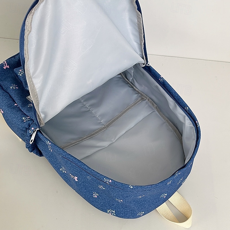 Sac à dos style denim à imprimé floral pour filles – joli sac d'école léger avec petit nœud et motif floral pour les adolescentes de 2025 ? $32.99 –P1