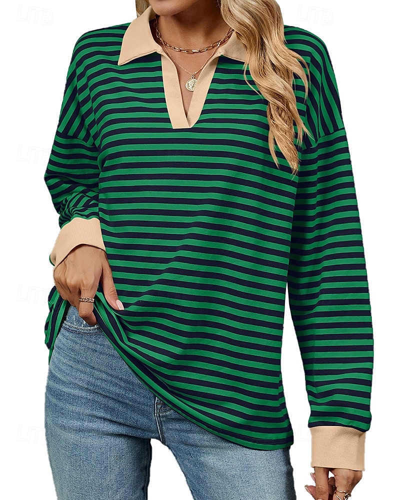 Mujer Sudadera tipo jersey Tops casuales Manga Larga Camiseta Ropa Deportiva Escote en Pico Protección Solar Resistente al Viento Al Aire Libre Ropa de deporte Ropa de Deporte Rayas Rosa oscuro Negro 2025 - $23.99 –P10