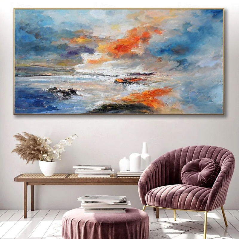 handgemaakt olieverfschilderij op canvas, wanddecoratie, abstract strand, zonsondergang, landschap voor huisdecoratie, opgerold, frameloos, ongespannen schilderij 2025 - $100.99 –P5