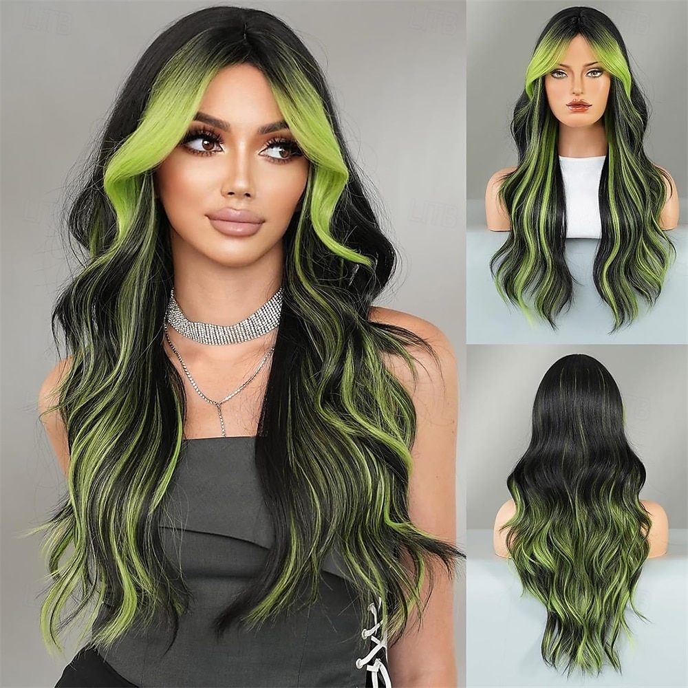 Perruque synthétique longue ondulée à reflets noirs et rouges avec frange rideau de 26 pouces, résistante à la chaleur et aux racines foncées, pour femme, idéale pour Halloween, cosplay ou fête. de 2025 ? $26.99 –P3