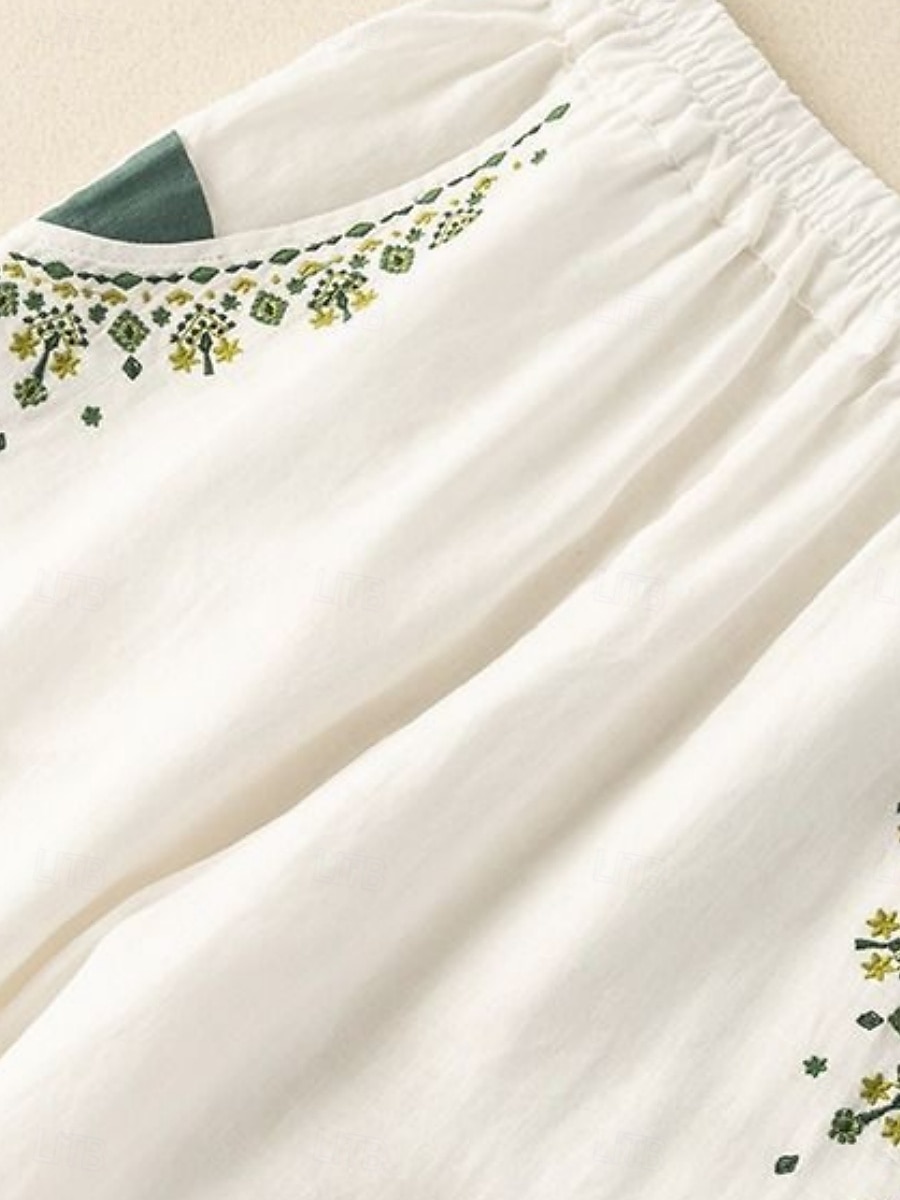 Mujer Pantalones de lino y algodón Chinos Moda Básico Longitud total Alta cintura Floral Bordado Comodidad Al Aire Libre Microelástico Vacaciones Calle Diario Blanco Amarillo Albaricoque Café Verano 2025 - $18.99 –P6