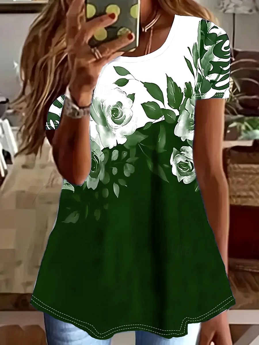 Femmes T-shirt Fleuri Graphique Plantes ancien Élégant Classique Manche Courte Col ras du cou Col rond Hauts Réguliers Quotidien Week-end Imprimé Vert Véronèse bleu marine Fuchsia Été Printemps de 2025 ? $19.99 –P5