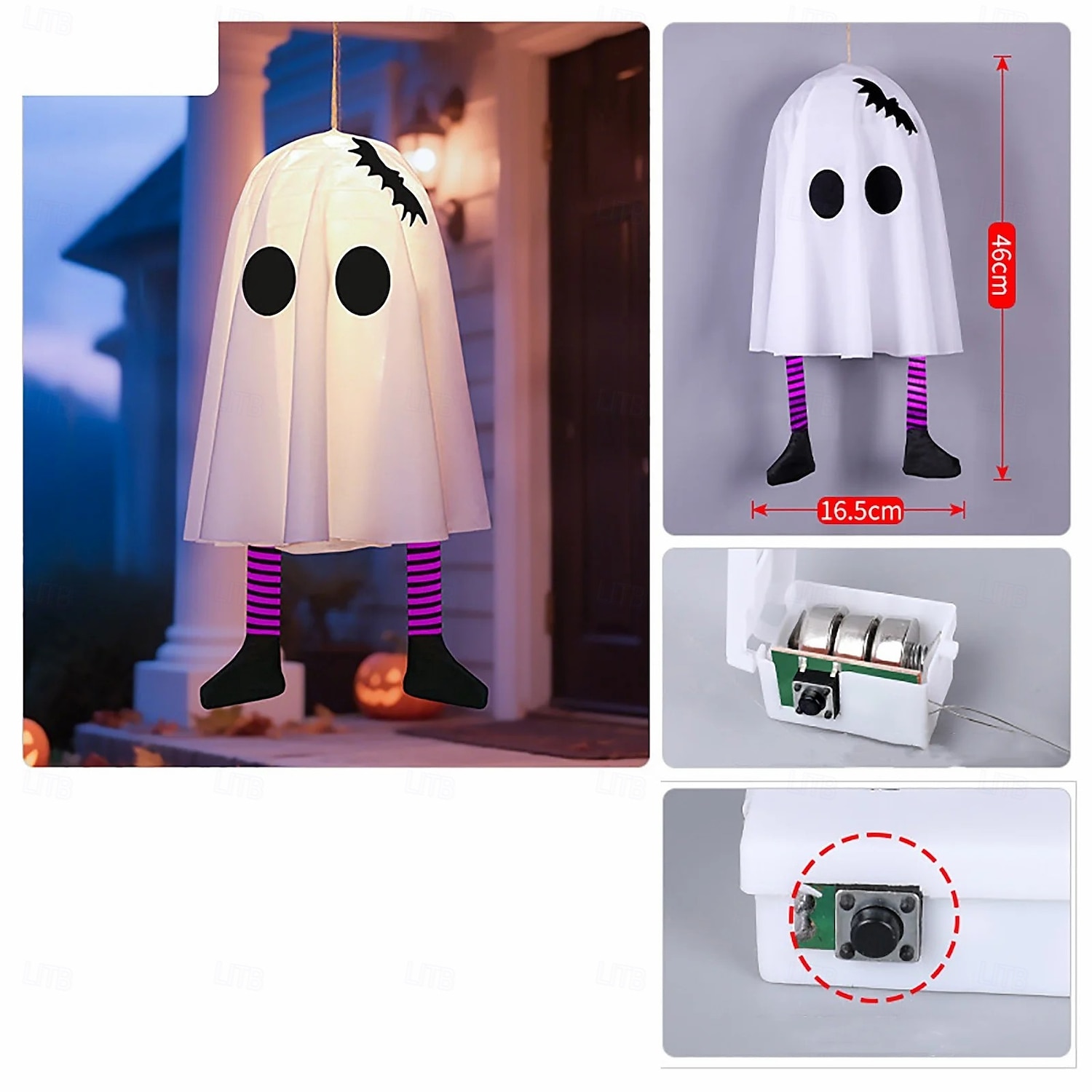 2025年 ハロウィンゴースト吊り下げゴースト屋内および屋外ポーチツリー中庭ガーデンテラス装飾ライト3照明モード風景ライト1個  コレクション – $7.99 –P20
