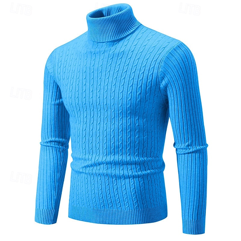 Herr Pullover tröja Stickad tröja Ribbad Sticka Vanliga toppar Stickat Slät Polokrage Mode Grundläggande Semester Dagliga kläder Kläder Höst Vinter Vin Svart S M L 2025 - $21.99 –P10