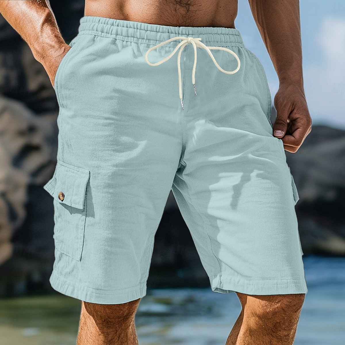 Homens Bermuda Cargo Calças de Veludo Shorts de moletom Calção Bermudas Cintura elástica Tecido Conforto Esportes Comprimento do joelho Ao ar livre Ioga Casual Férias Estilo Étnico Preto Branco Sem de 2025 por $22.99 –P1