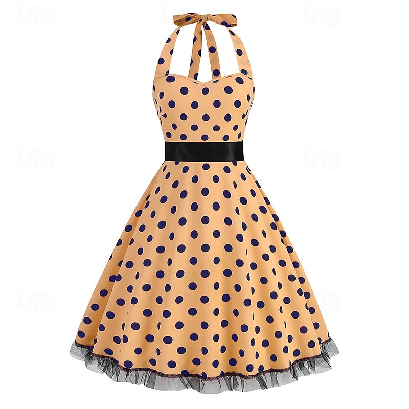 Epocă 1950 rockabilly Lungime Genunchi Rochie Flapper Rochii O rochie de linie Buline Mulată Gâtul halter Pentru femei Halloween Carnaval ziua îndragostiților Petrecere Casual Petrecere ceai Adulți 2025 - $25.99 –P12