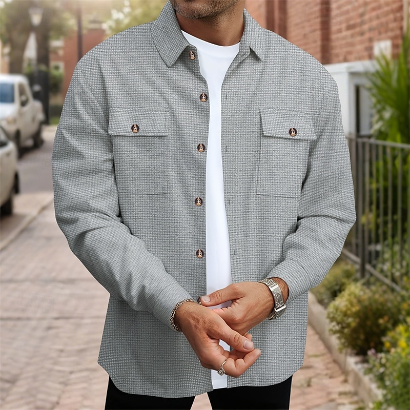 Homme Veste Légère Veste gaufrée Veste Décontractée Vacances Quotidien Respirant Avec Poches Printemps Automne Uni Mode Classique Revers Régulier Noir Blanche Vin Vert foncé Kaki Veste de 2025 ? $26.99 –P10