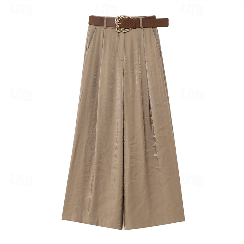 Dam Brett skaft Byxor Palazzo byxor Mode Streetwear Fullängd Hög midja Slät Mateial som andas Bekväm Gata Dagliga kläder Utekväll Gul Kaki Vår Höst Normal 2025 - $24.99 –P4