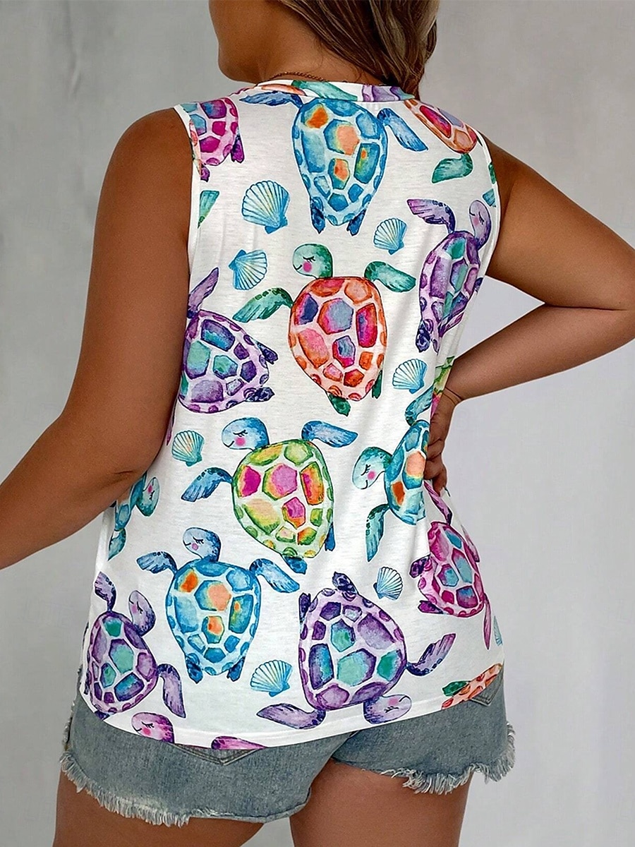 Femmes Grande taille Hauts T-shirt Graphique Animal Sans manches Col en V Occasionnel Quotidien Polyester Été Bleu de 2025 ? $22.99 –P2
