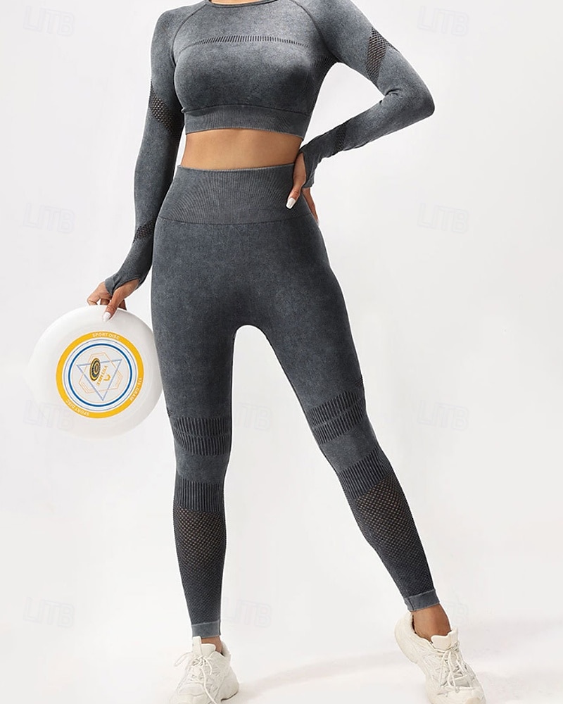 Damen 2 Stück Yoga-Trainingsanzug Lounge-Outfits  Herbst Einfarbig Kombination Armeegrün Schwarz Fitnesstraining Hohe Taille Elastisch Atmungsaktiv Langarm Sport Sportkleidung Schlank 2025 - $37.99 –P3