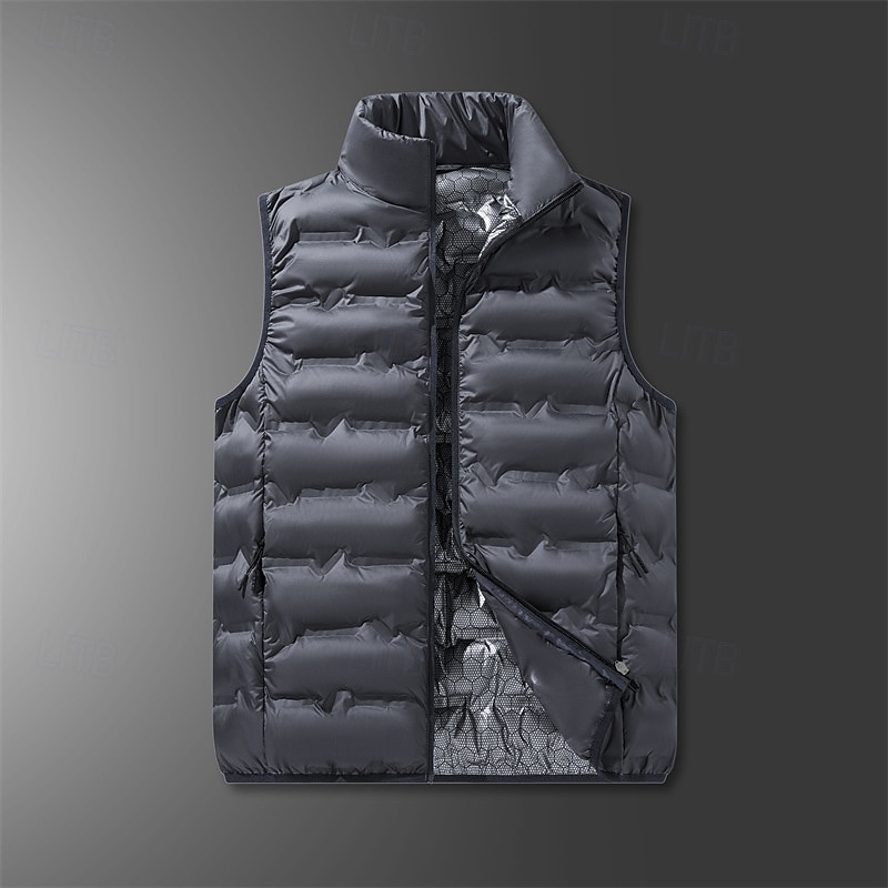 Men's Hiking Vest Winter Vest Puffer Vest Sleeveless Vest Outdoor Thermal Warm Winter Zipper Polyester Black Khaki Dark Blue Hunting Fishing Climbing 2025 - $42.99 –P3