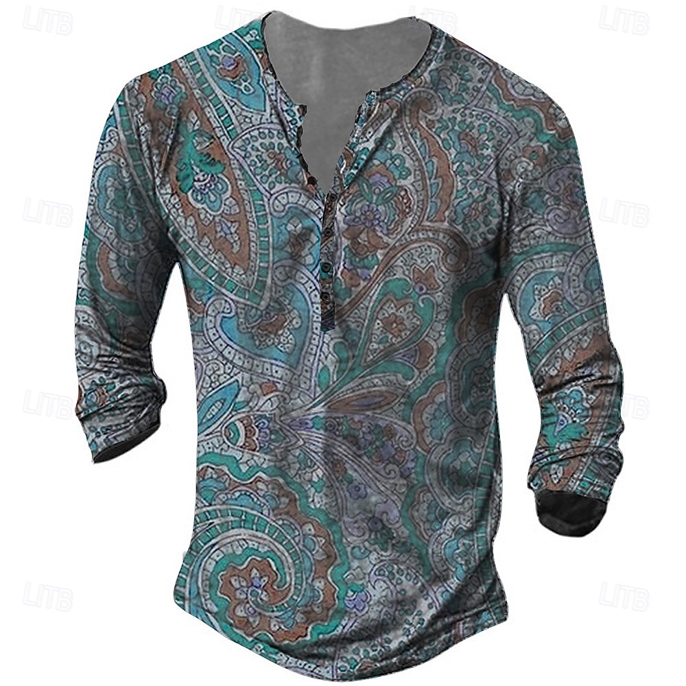 Férfi Póló Henley ing Pólók Grafika Törzsi Henley Sárga Rubin Medence 3D nyomtatás Extra méret Szabadtéri Napi Hosszú ujj Gomb lefelé Nyomtatott Ruházat Dizájn Stílusos Szüret Alap 2025 - $23.99 –P9