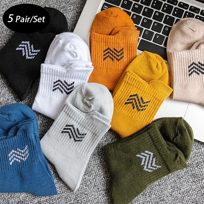Per uomo 5 Paia Pacchi Multipli Calzini Calzini da Corsa Calzini Casual Nero Bianco Colore Semplice Linea Vacanza Sport & Outdoor Quotidiano Base Medio Primavera Autunno Moda Casual del 2025 a $5.49 –P1