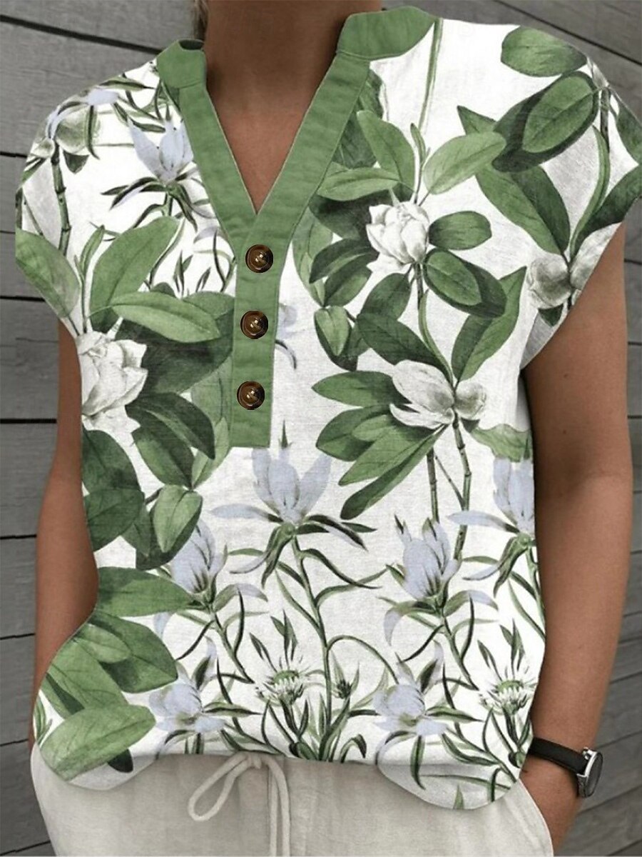 Femmes Chemise Fleuri Graphique ancien Élégant Classique Sans manches Manche Courte Col en V Encolure en V Hauts Réguliers Quotidien Sortir Tenue de plage Imprimé Rose Claire Vert Été Printemps de 2025 ? $24.99 –P1