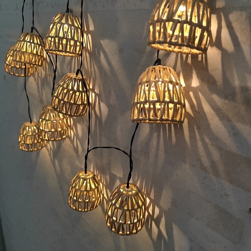 Lanterna in rattan intrecciata a mano con 10 lampadine a LED, luci decorative con spina per interni ed esterni, balcone, patio, giardino, matrimonio, camera da letto del 2025 a $41.99 –P8