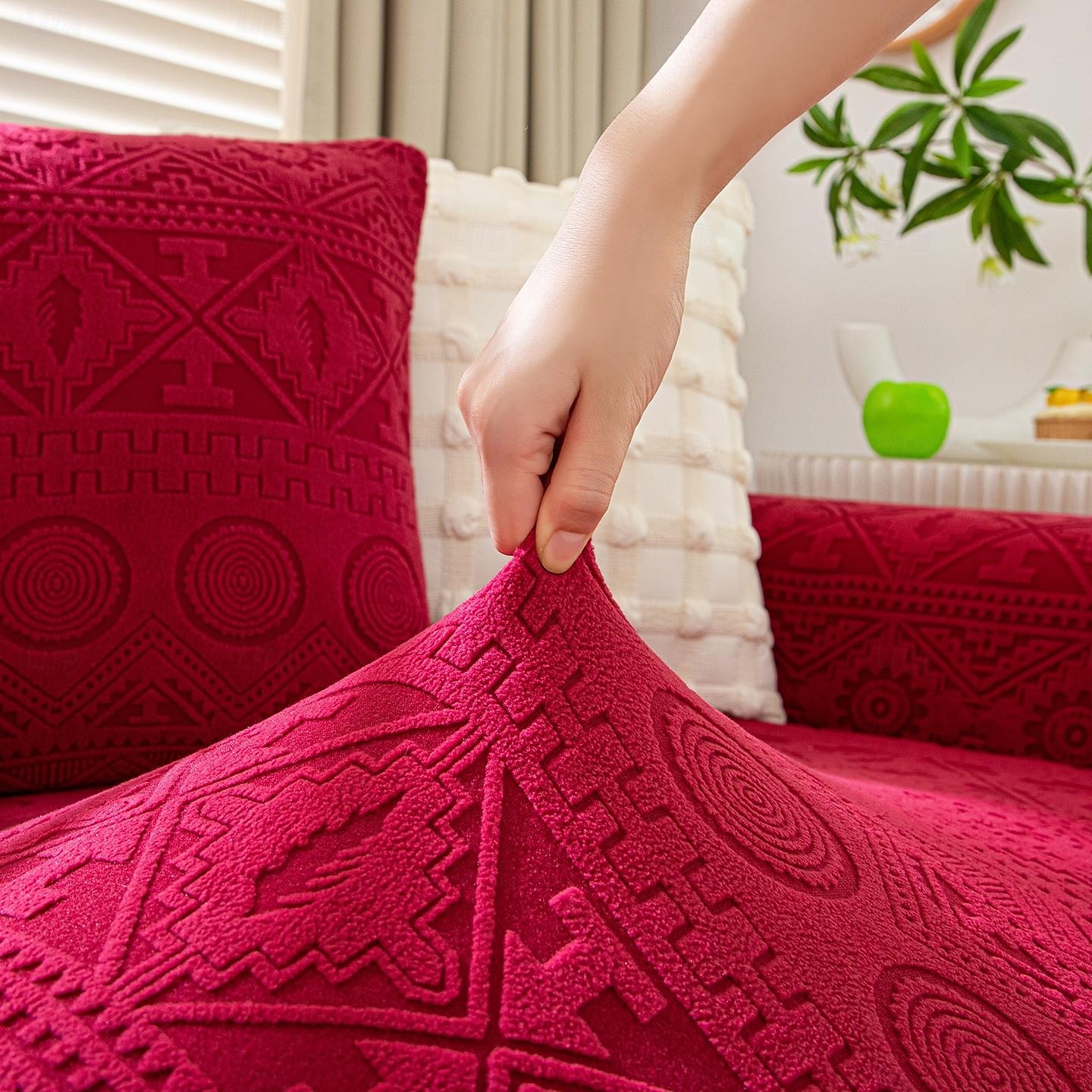 1 styck komplett paket enfärgat bohemiskt sofföverdrag i muxing jacquard-stil elastiskt jacquard-sofföverdrag som skyddar soffan från kattklor kan användas året runt utrustat med örngott 2025 - $72.99 –P3