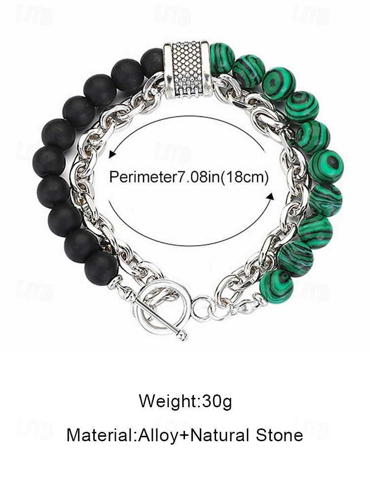 мужской браслет-цепочка из натуральных камней с бусинами – двухрядный регулируемый браслет с застежкой-тогл для повседневного, уличного и праздничного стиля 2025 - $9.99 –P9