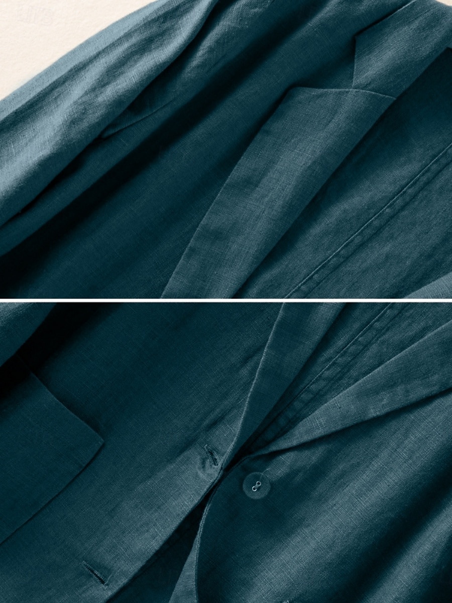 Damen-Blazer aus Baumwollleinen, bequem, atmungsaktiv, Tasche, lässig, einfarbig, fürs Büro, Straße, lässig, Alltagskleidung, einreihig, normal, Umlegekragen, normale Passform, langärmelig, Oberbekleidung, weiß, grün, beige, Sommer 2025 - $31.99 –P3