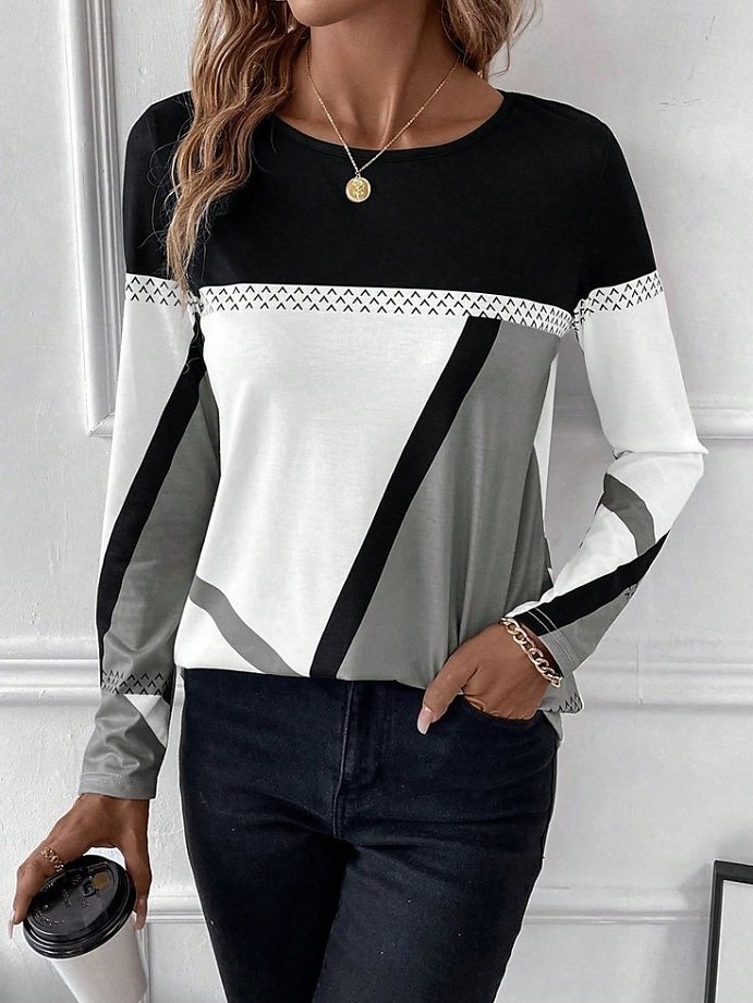 Pâques Femmes T-shirt Graphique Plaid ancien Élégant Classique manche longue Col ras du cou Col rond Hauts Réguliers Quotidien Imprimé Noir Rouge Bleu Violet Marron Été Printemps Automne de 2025 ? $22.99 –P4