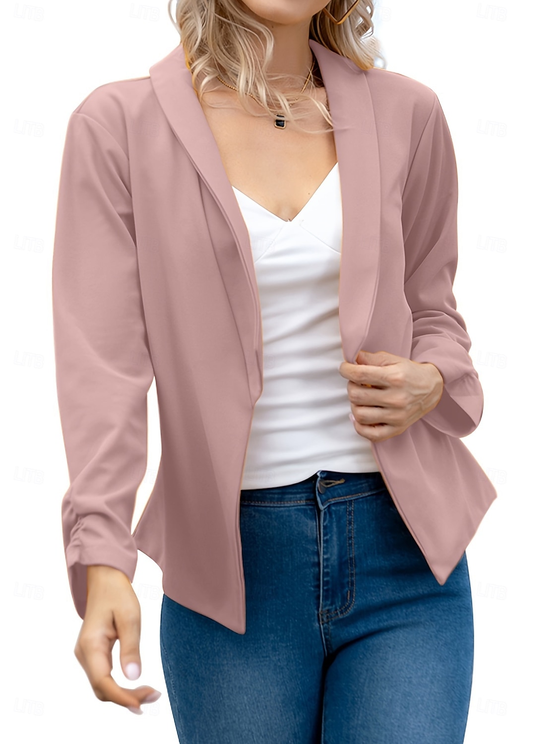 Femmes Blazer Confortable Respirant Coupe ajustée Mode Moderne Uni Travail Quotidien Régulier Col Rabattu Coupe régulière manche longue Vêtements d'extérieur Rose Claire Noir Blanche Printemps Automne de 2025 ? $26.99 –P16