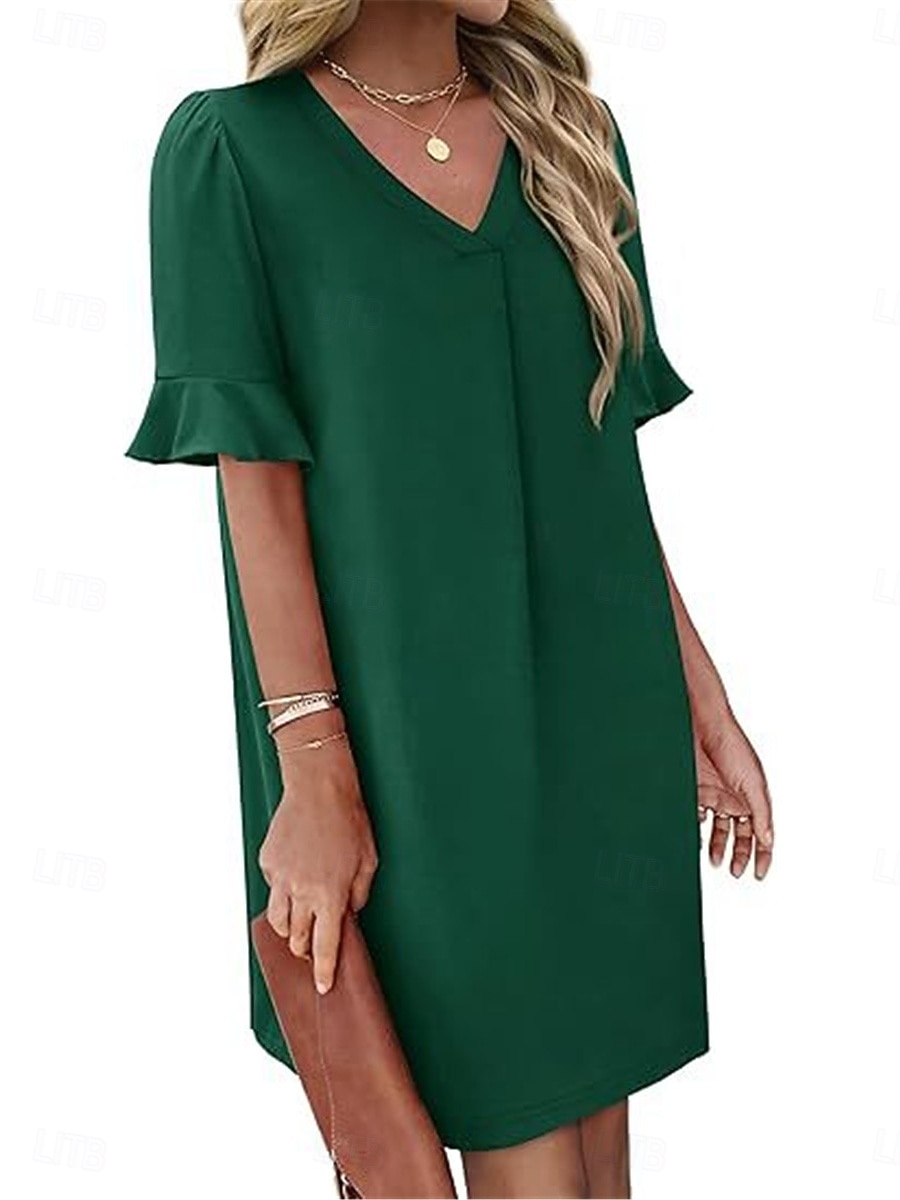 Damen Minikleid Sommerkleid Lässig Täglich Normale Passform Einfach Kurzarm V Ausschnitt Schwarz Blau Fuchsie Grün Sommer 2025 - $25.99 –P14