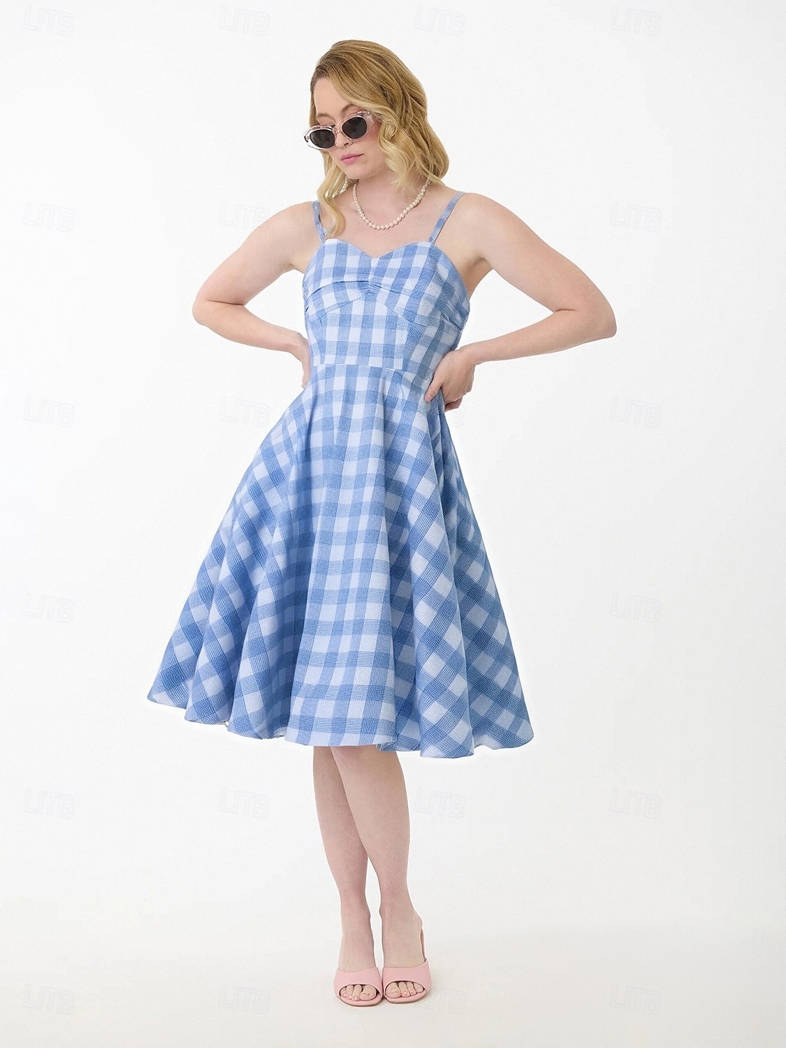 Retro Vintage 1950er Rockabilly Knielang Kleid Swing-Kleid Ausgestelltes Kleid Spaghetti-Träger Tupfen Kariert / Gingham A-Linie Damen Karneval Urlaub Alltagskleidung Junggesellinnenabschiedsparty 2025 - $34.99 –P7