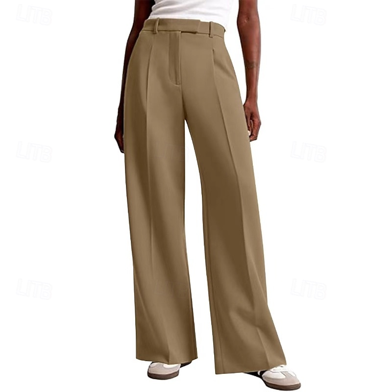 Women's Wide Leg Slacks Streetwear Casual Full Length Natural Plain Elastic Waist Comfy Street Holiday Daily Wear Ash Dark-Gray Dark red Apricot Fall Regular Fit 2026 - $32.99 –P12