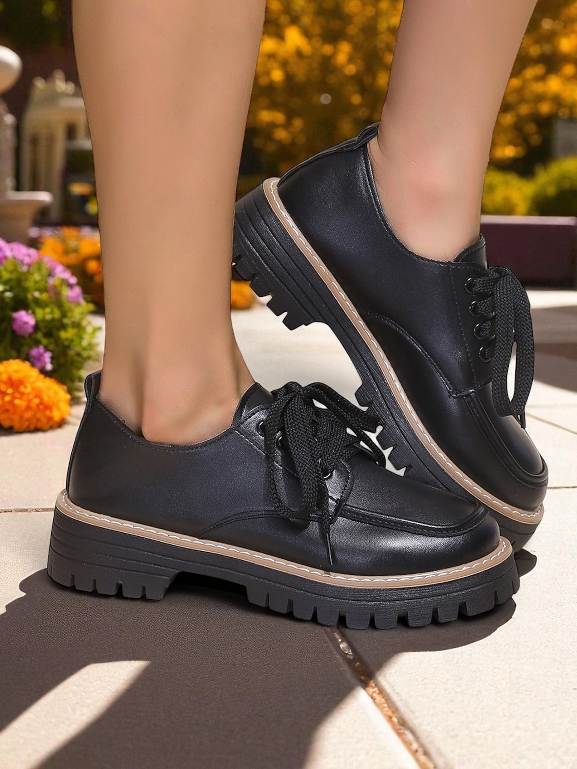 Women's Red Patent Leather Oxford Shoes – Chunky Sole Lace-Up Flats for Daily Wear, School & Urban Street Style 2025 - $24.99 –P7