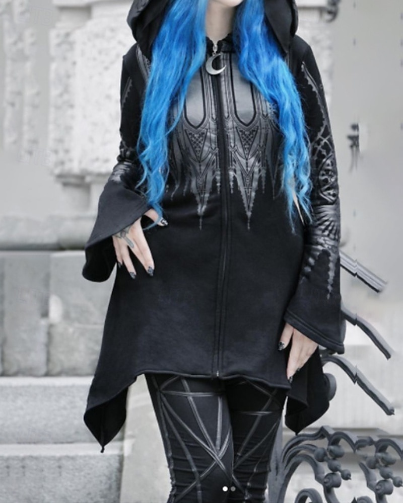 Per donna Giacca con Cappuccio Caldo Confortevole Cerniera Orlo irregolare Moda Fiore Streetwear Uscire Cerniera Lungo Con Cappuccio Vestibilità regolare Manica Lunga Capispalla Nero Autunno Inverno del 2025 a $25.99 –P2