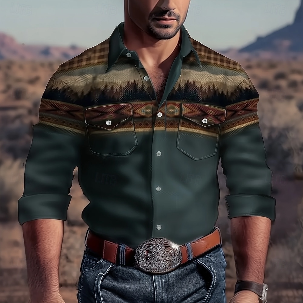 Per uomo Montagna Camicia Western Camicia con Bottoni Camicia da cowboy Manica Lunga Western Vintage Retrò All'aperto Casuale Estate Primavera Autunno Collo ripiegato camicie con colletto Due tasche del 2026 a $31.99 –P1