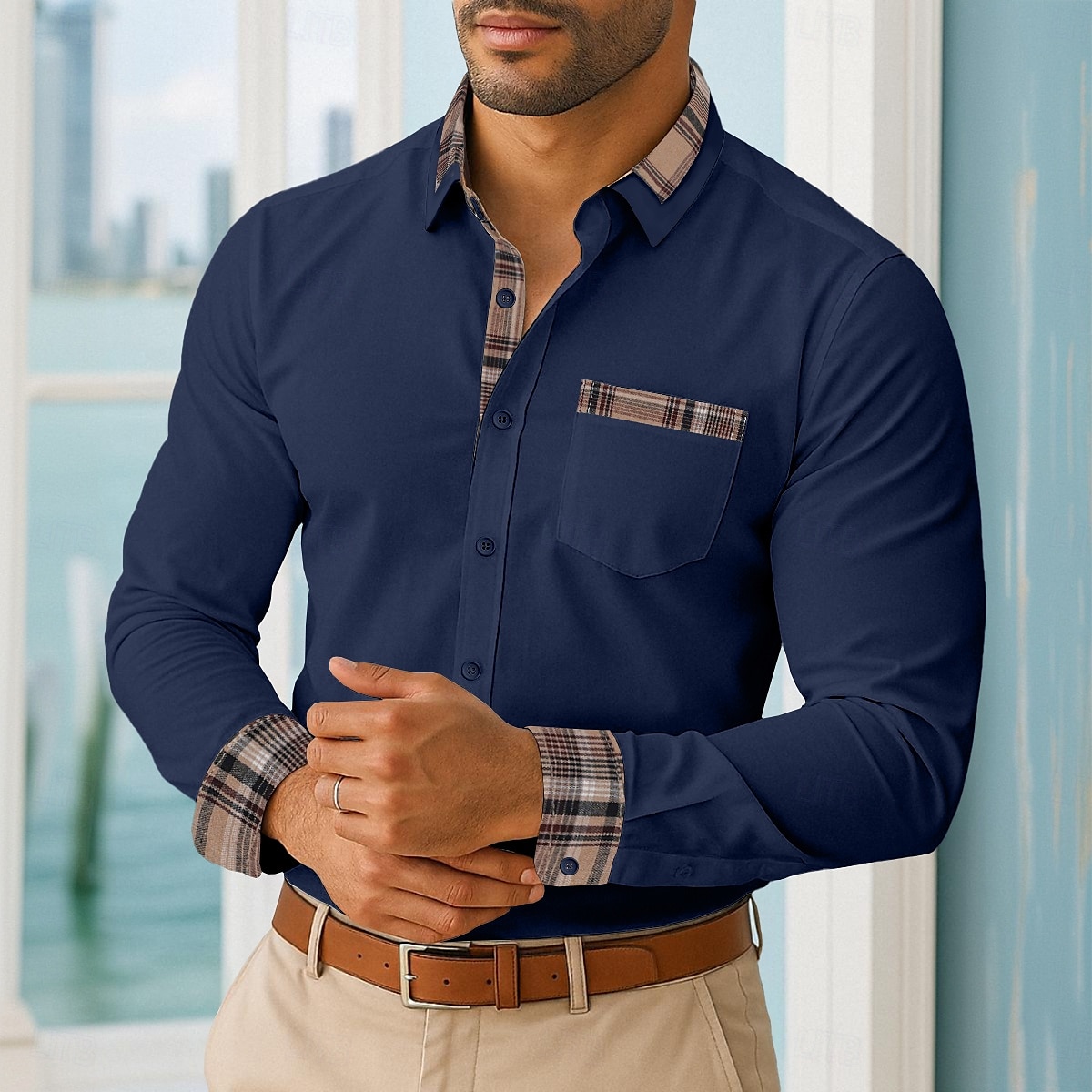 Herren Hemd Sommerhemd Freizeithemd Knopfhemd Farbblock Urlaub Lässig Schwarz Weiß Rosa Marineblau Langarm Revers Frühling & Herbst Ganzjahres Bekleidung Fronttasche 2026 - $26.99 –P6