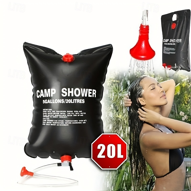 1 borsa per doccia solare portatile da 20 litri - campeggio &escursionismo essenziale con secchio in PVC trasparente da 5 galloni di capacità e scaldabagno solare - perfetto per viaggi, avventure del 2025 a $18.99 –P1