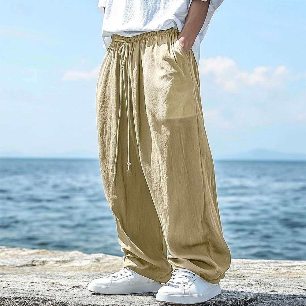 Hombre Pantalones de lino Pantalones Pantalones de verano Correa Cintura elástica Pierna recta Plano Comodidad Transpirable Longitud total Casual Diario Exterior Moda Estilo clásico Negro Verde Trébol 2026 - $25.99 –P11