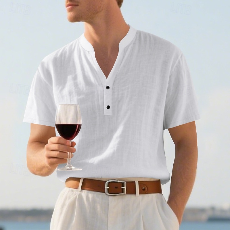 Per uomo Camicia Camicia di lino Camicia popover Camicia casual Camicia di cotone Semplice Vacanza Streetwear Nero Bianco Cachi Azzurro Manica Corta Colletto alla coreana Estate Abbigliamento del 2025 a $21.99 –P2