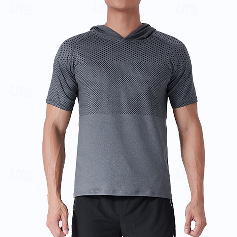 Per uomo Maglia da prestazione Maglietta sportiva Manica Corta Felpa con Cappuccio Top Esterno Asciugatura Rapida Traspirante antiodore Poliestere Patchwork Grigio scuro Blu Grigio chiaro Pesca del 2025 a $8.99 –P8