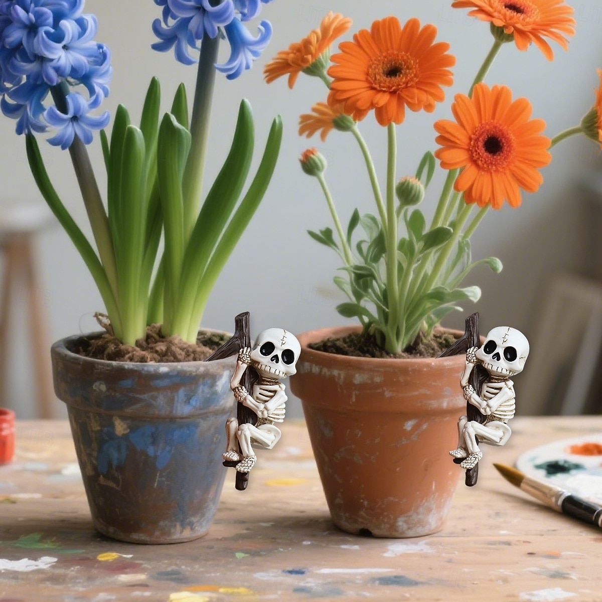 2 подвесных украшения в виде скелетов из смолы на Хэллоуин, жуткие садовые украшения, балконы и настольные украшения, фигурки для домашнего декора на Хэллоуин 2025 - $15.99 –P5