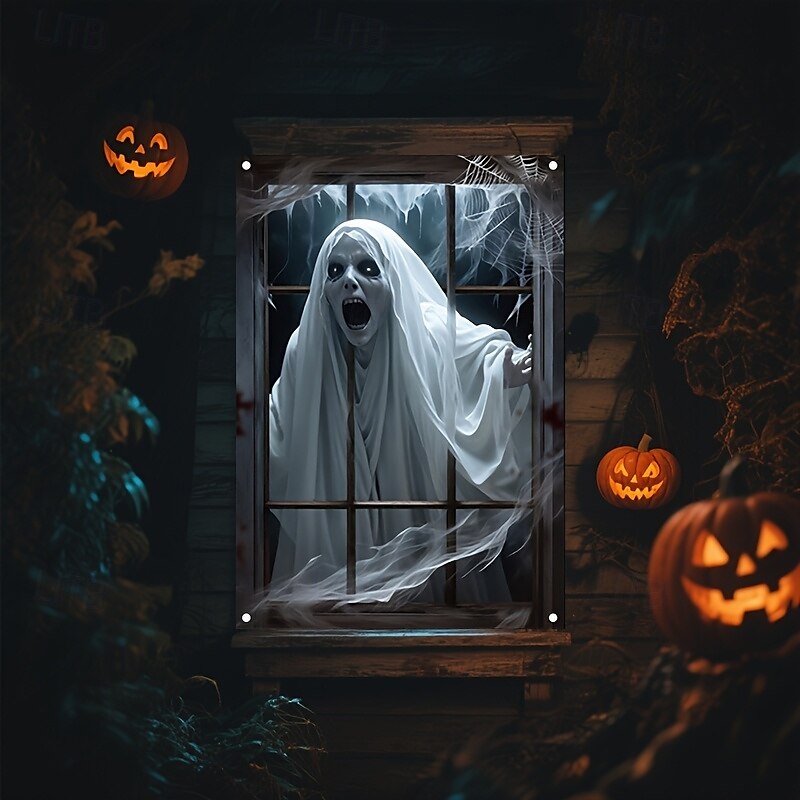 2025年 ハロウィンの窓バナーデコレーション 1個 怖いゴーストデザイン ポリエステル生地 屋内壁と窓用装飾 パーティーやカーニバル用 電気不要 万能ホリデーアクセサリー  コレクション – $77.99 –P6