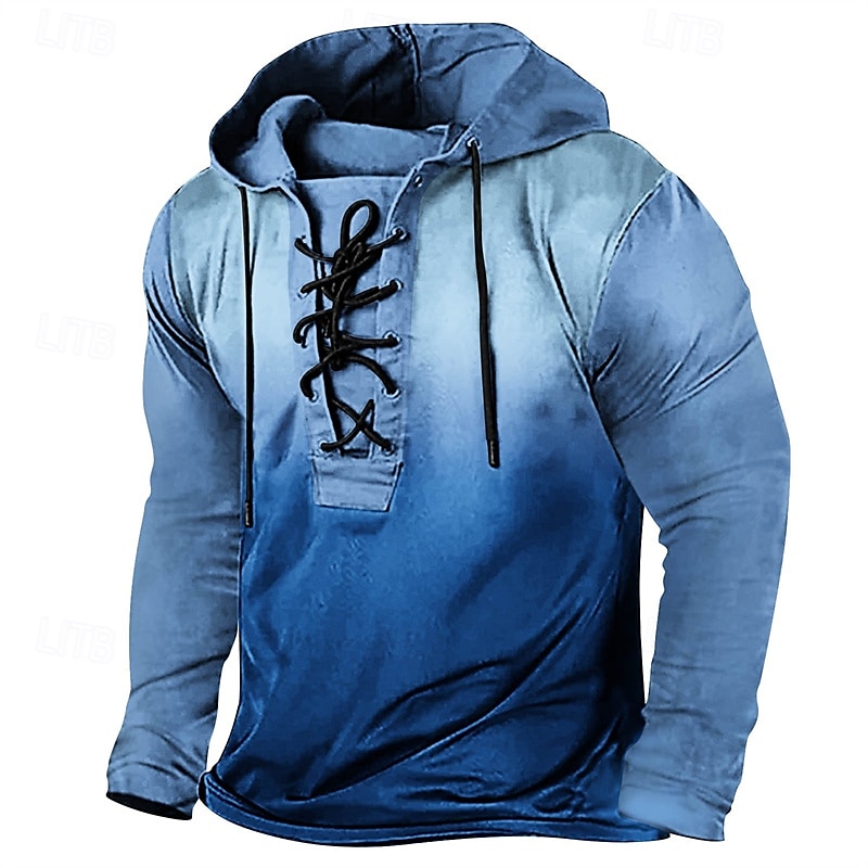 Men's T Shirt Tee Tee Top Long Sleeve Shirt Long Sleeve Hooded Spring Fall Gradient Fashion Designer Basic Lace up Vacation Street Going out Pink Blue Brown Top Tee for Men 2025 - $36.99 –P1