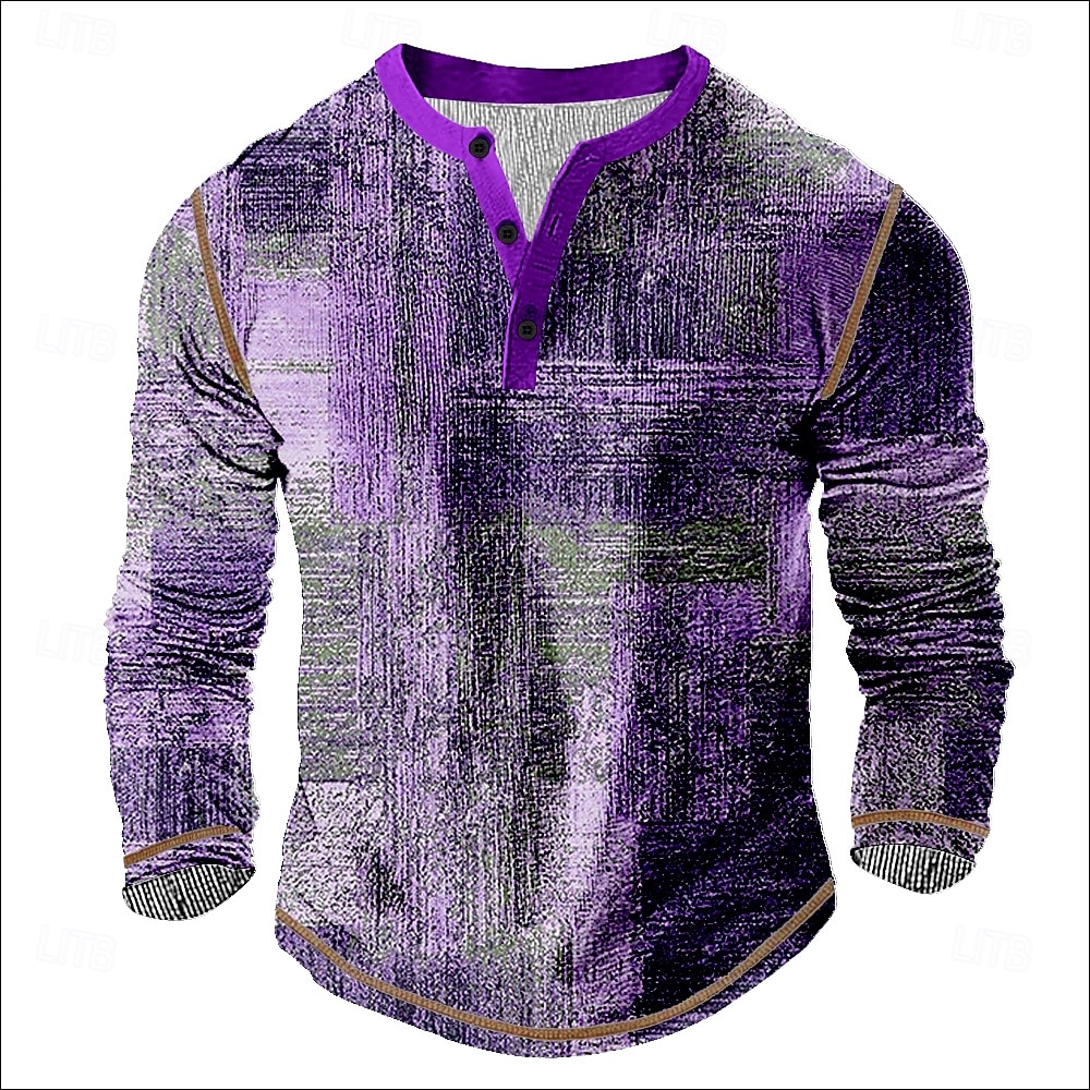 Herr Grafisk Henleytröja T-shirts Långärmad Vintage Mode Designer Ledigt Dagligen Utomhus Vår & Höst Alla årstider Brun Grön Mörkblå Purpur Henley Henley T-shirt 2026 - $22.99 –P2