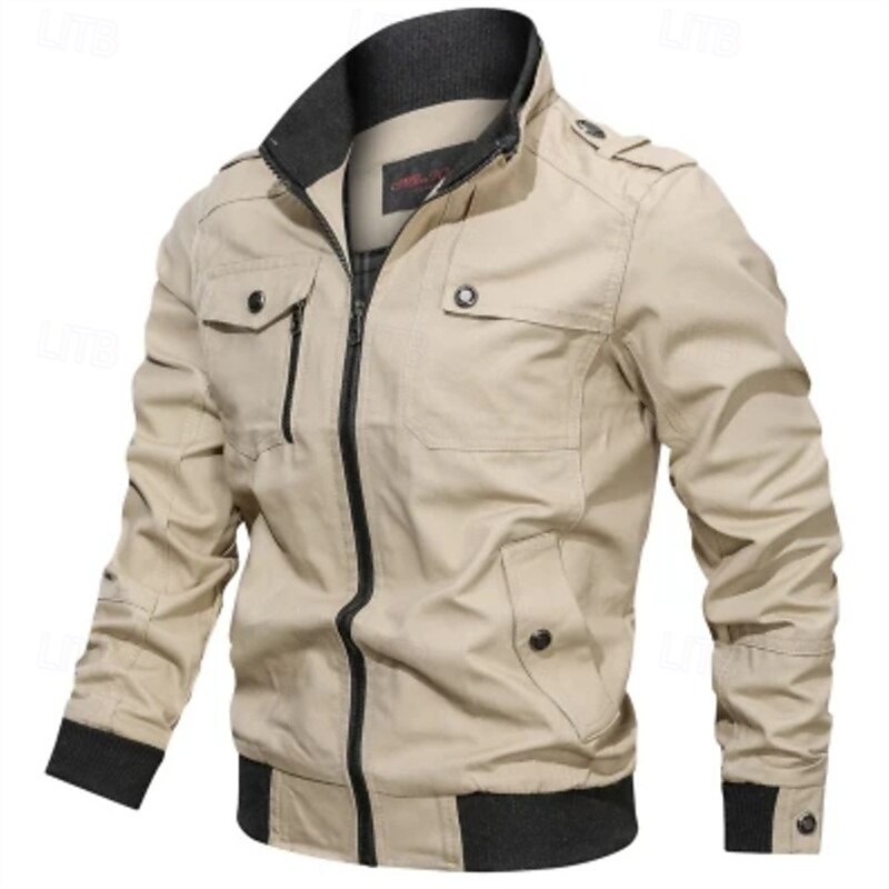 Herren Leichte Jacke Cargo-Jacke Freizeitjacke Urlaub Täglich Tasche Frühling Herbst Einfach Mode Klassisch Stehkragen Regulär Schwarz Wein Khaki Armeegrün Dunkelblau Jacken 2025 - $35.99 –P1
