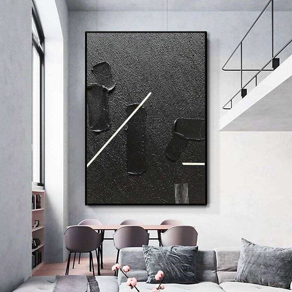handgefertigtes Ölgemälde auf Leinwand, Wandkunst, Dekoration, schwarz, mattierte Textur, schlicht, abstrakt, für die Inneneinrichtung, gespannter Rahmen, hängendes Gemälde/gerolltes, rahmenloses, 2025 - $38.99 –P2
