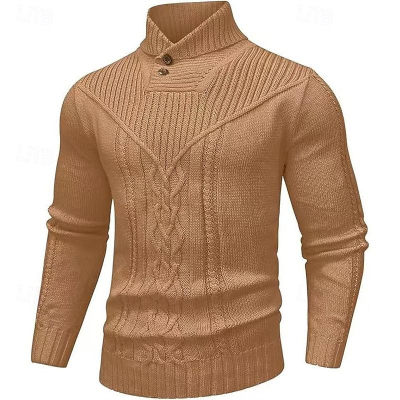 Voor heren Trui Gebreide trui Geribd breien Normale tops Gebreid Effen Opstaande boord Modieus Basic Vakantie Alledaagse kleding Kleding Herfst Winter Wijn Zwart S M L 2025 - $35.99 –P5